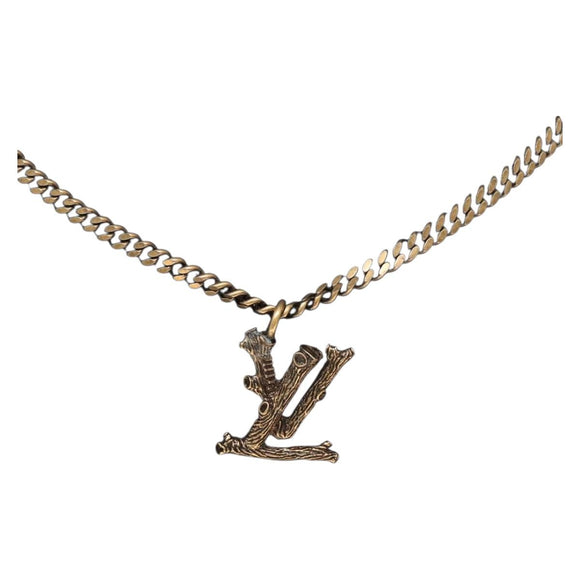 LOUIS VUITTON Collier Printed Initials LV Wood Necklace Gold MP2780 Auth 142405M