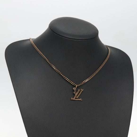 LOUIS VUITTON Collier Printed Initials LV Wood Necklace Gold MP2780 Auth 142405M