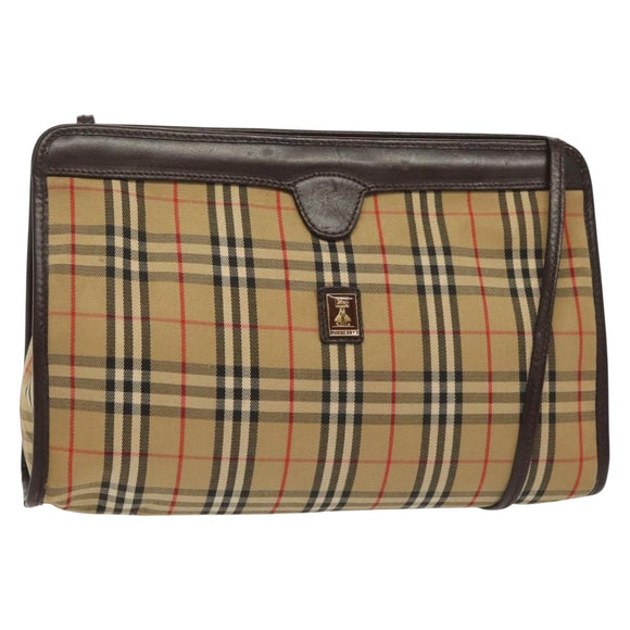 Burberrys Nova Check Shoulder Bag Canvas Beige Gold Auth 142412