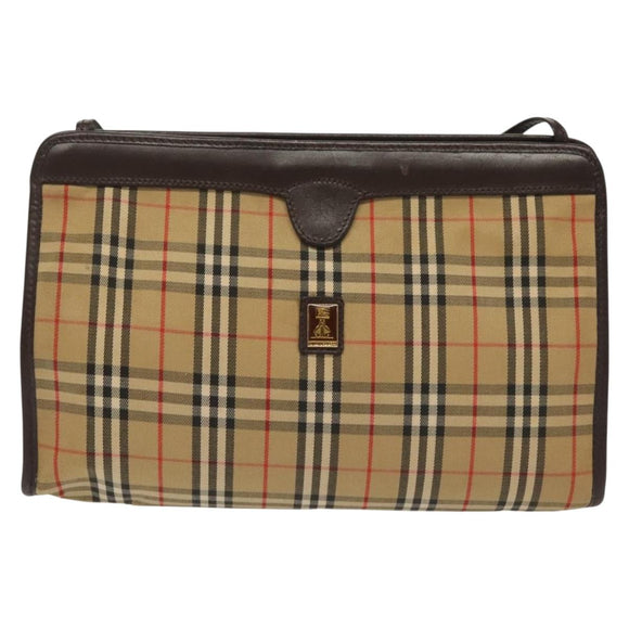 Burberrys Nova Check Shoulder Bag Canvas Beige Gold Auth 142412