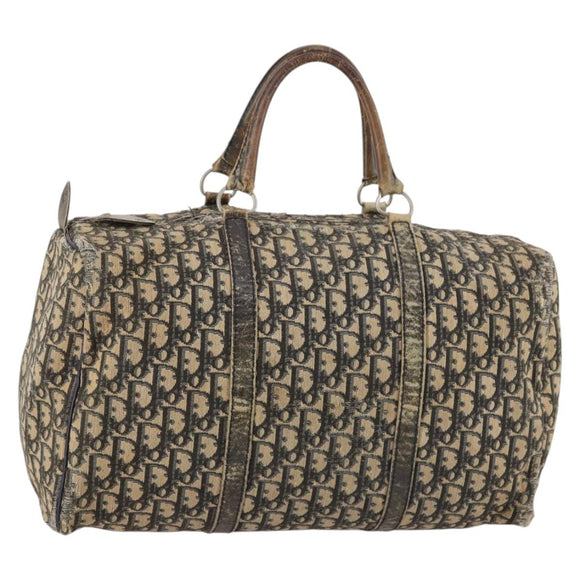 Christian Dior Trotter Canvas Boston Bag Navy Silver Auth 142424