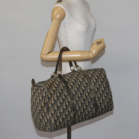 Christian Dior Trotter Canvas Boston Bag Navy Silver Auth 142424