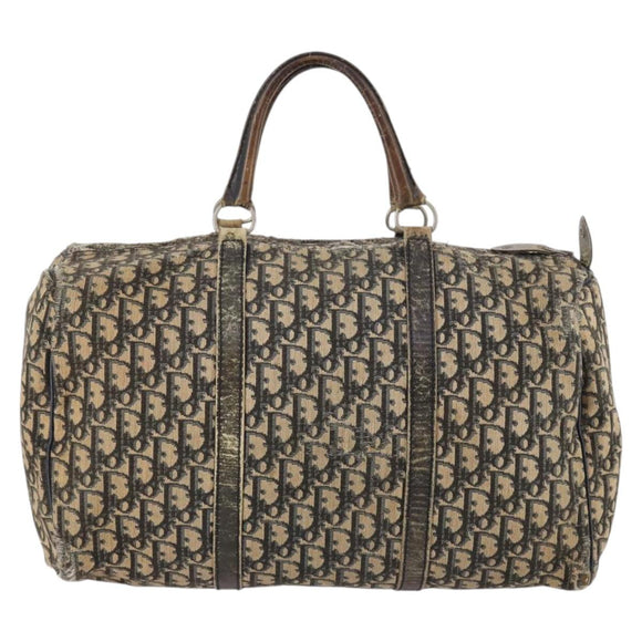 Christian Dior Trotter Canvas Boston Bag Navy Silver Auth 142424