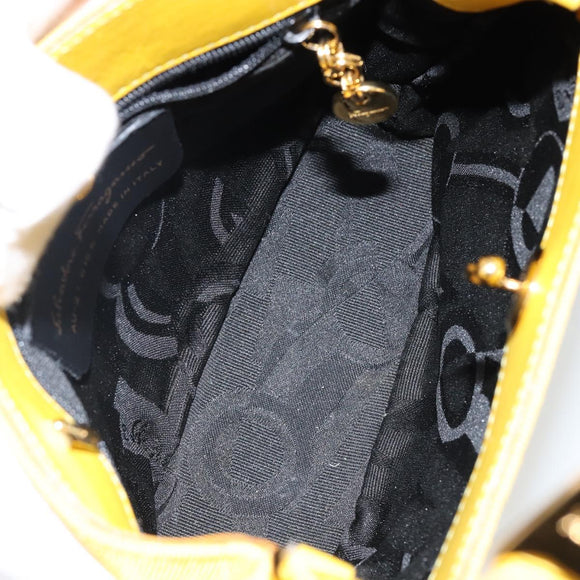 Salvatore Ferragamo Vala Hand Bag Nylon Yellow Gold Auth 142433