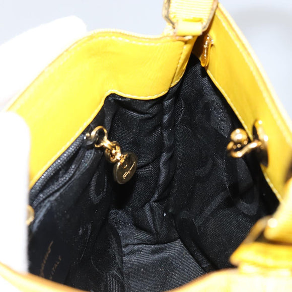 Salvatore Ferragamo Vala Hand Bag Nylon Yellow Gold Auth 142433