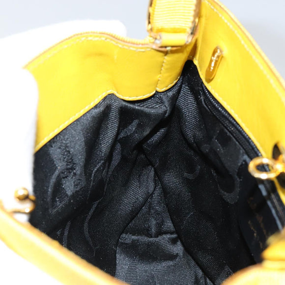 Salvatore Ferragamo Vala Hand Bag Nylon Yellow Gold Auth 142433