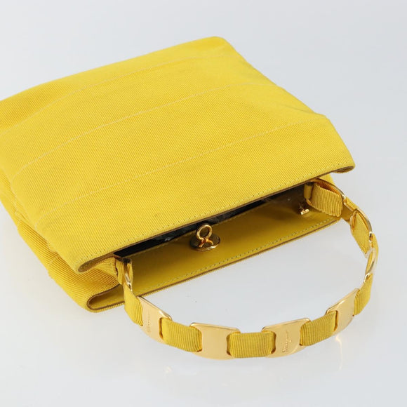 Salvatore Ferragamo Vala Hand Bag Nylon Yellow Gold Auth 142433