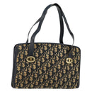 Christian Dior Trotter Canvas Hand Bag Navy Gold Auth 142435-1