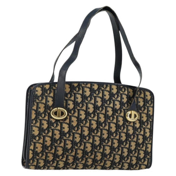 Christian Dior Trotter Canvas Hand Bag Navy Gold Auth 142435
