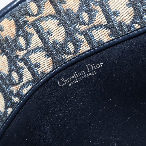 Christian Dior Trotter Canvas Hand Bag Navy Gold Auth 142435