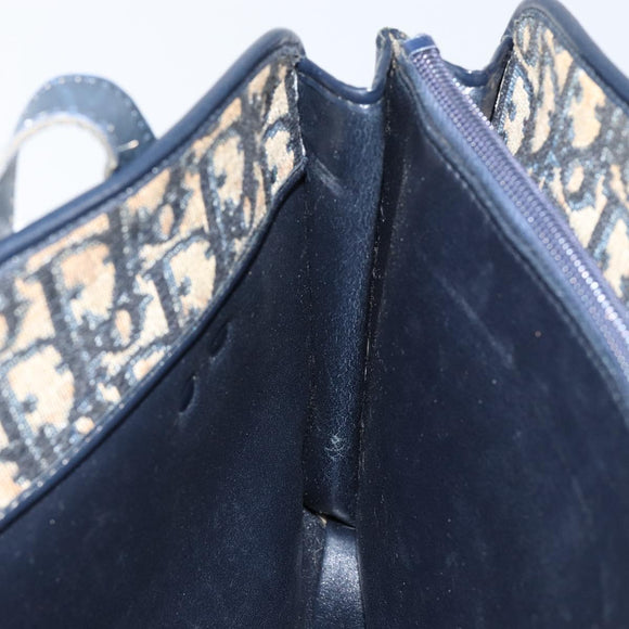 Christian Dior Trotter Canvas Hand Bag Navy Gold Auth 142435