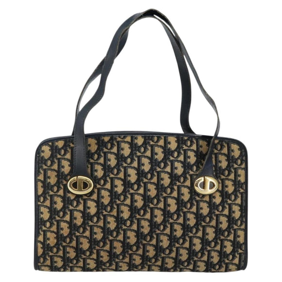 Christian Dior Trotter Canvas Hand Bag Navy Gold Auth 142435