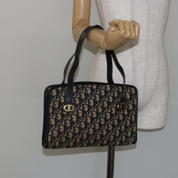 Christian Dior Trotter Canvas Hand Bag Navy Gold Auth 142435