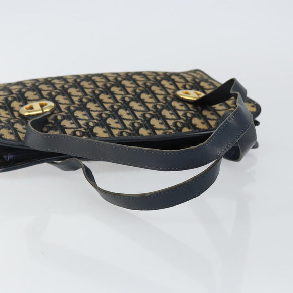 Christian Dior Trotter Canvas Hand Bag Navy Gold Auth 142435