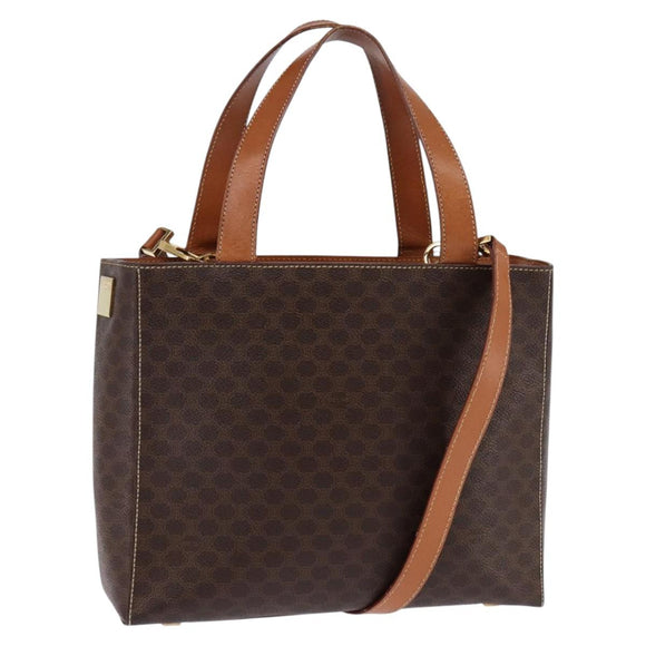 CELINE Macadam Canvas Hand Bag PVC Leather 2way Brown Gold Auth 142436