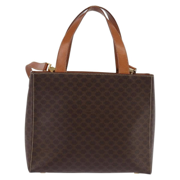 CELINE Macadam Canvas Hand Bag PVC Leather 2way Brown Gold Auth 142436