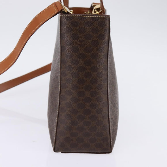 CELINE Macadam Canvas Hand Bag PVC Leather 2way Brown Gold Auth 142436