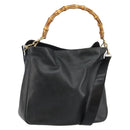 GUCCI Bamboo Hand Bag Leather Black Gold 001 1998 1638 Auth 142437-1