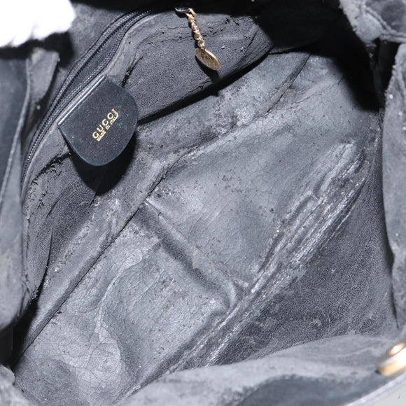 GUCCI Bamboo Hand Bag Leather Black Gold 001 1998 1638 Auth 142437