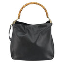 GUCCI Bamboo Hand Bag Leather Black Gold 001 1998 1638 Auth 142437-13