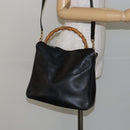 GUCCI Bamboo Hand Bag Leather Black Gold 001 1998 1638 Auth 142437-22
