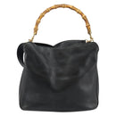 GUCCI Bamboo Hand Bag Leather Black Gold 001 1998 1638 Auth 142437-2