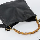 GUCCI Bamboo Hand Bag Leather Black Gold 001 1998 1638 Auth 142437-6