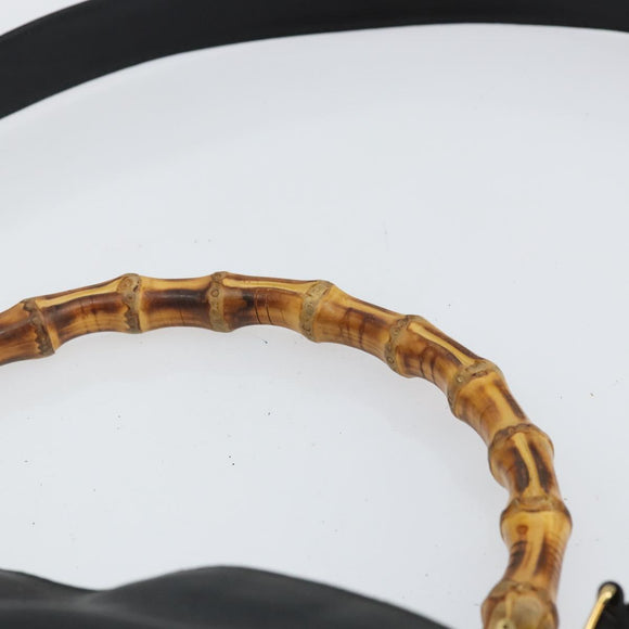 GUCCI Bamboo Hand Bag Leather Black Gold 001 1998 1638 Auth 142437