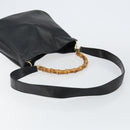 GUCCI Bamboo Hand Bag Leather Black Gold 001 1998 1638 Auth 142437-8