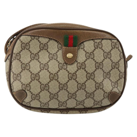 GUCCI GG Supreme Web Sherry Line Bag PVC Beige Gold 89 02 066 Auth 142438