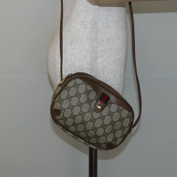 GUCCI GG Supreme Web Sherry Line Bag PVC Beige Gold 89 02 066 Auth 142438