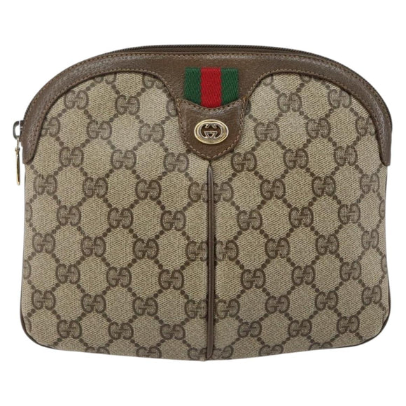 GUCCI GG Supreme Web Sherry Line Bag PVC Beige Gold 904 02 047 Auth 142439