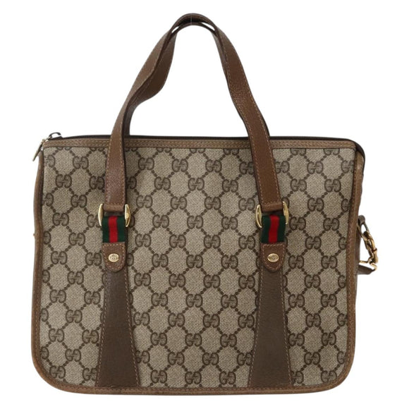 GUCCI GG Supreme Web Sherry Line Bag PVC 2way Beige Gold 41 02 039 Auth 142440