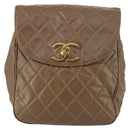 CHANEL Matelasse Backpack Coated Canvas Brown Gold CC Auth 142441-13