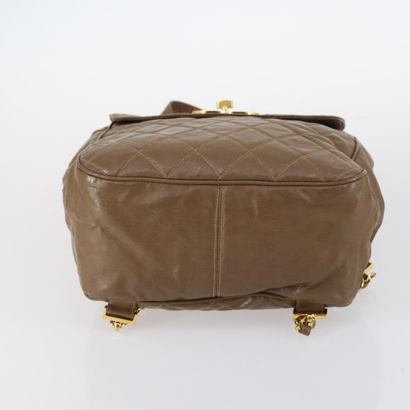 CHANEL Matelasse Backpack Coated Canvas Brown Gold CC Auth 142441