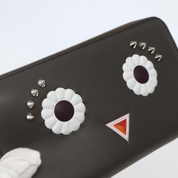 FENDI Hypnotize Long Wallet Leather Gray Auth 142443M