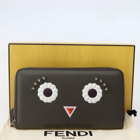 FENDI Hypnotize Long Wallet Leather Gray Auth 142443M