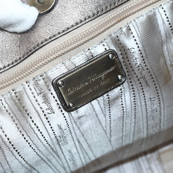 Salvatore Ferragamo Vala Tote Bag Sequin Silver Auth 142446