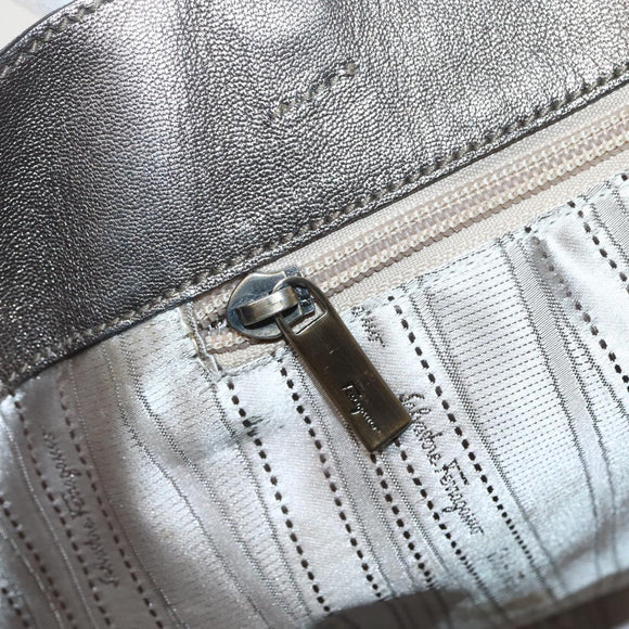 Salvatore Ferragamo Vala Tote Bag Sequin Silver Auth 142446