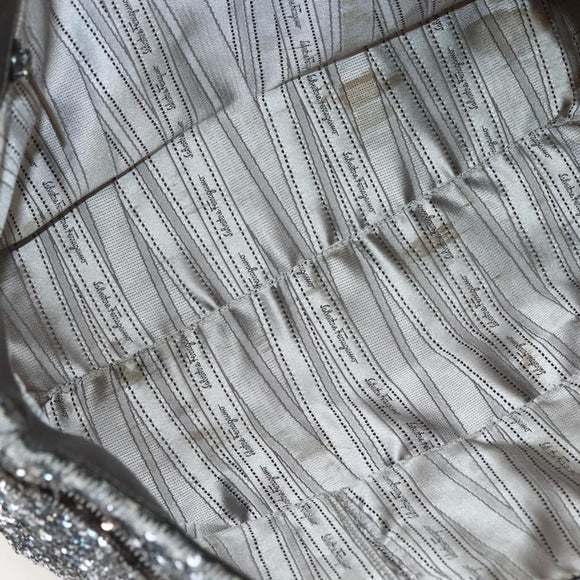 Salvatore Ferragamo Vala Tote Bag Sequin Silver Auth 142446