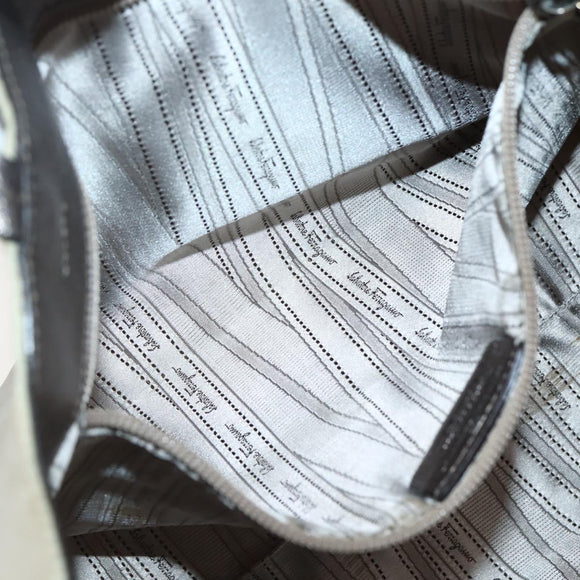 Salvatore Ferragamo Vala Tote Bag Sequin Silver Auth 142446