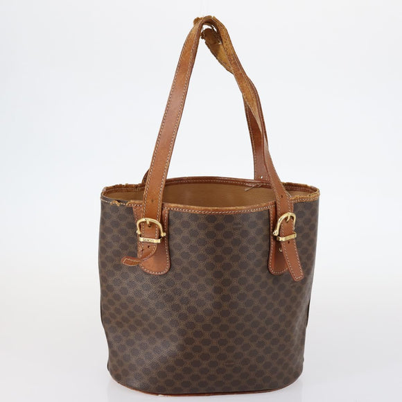 CELINE C Macadam Canvas Shoulder Bag PVC Leather 3 Set Brown Gold Auth 142449