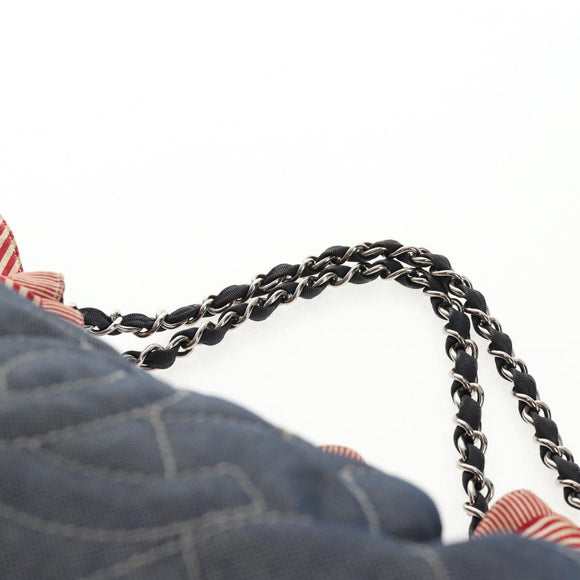 CHANEL Chain Tote Bag Denim Blue Silver CC Auth 142514V