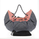 CHANEL Chain Tote Bag Denim Blue Silver CC Auth 142514V-12