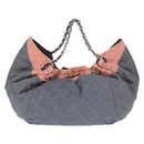 CHANEL Chain Tote Bag Denim Blue Silver CC Auth 142514V-3