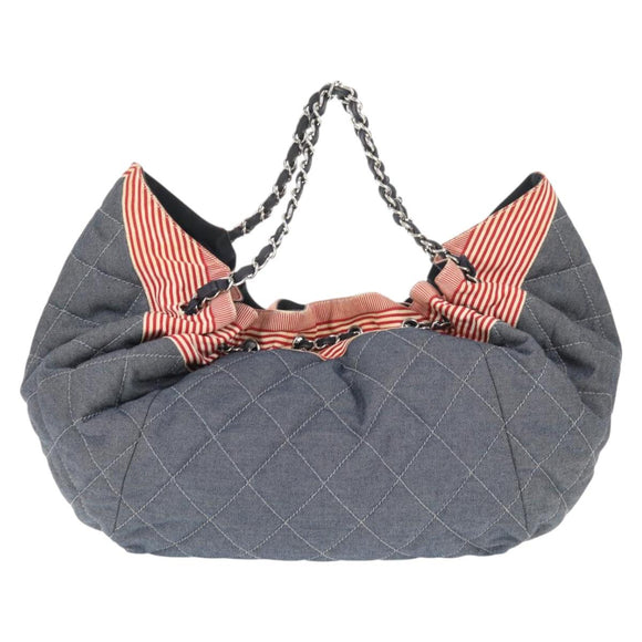 CHANEL Chain Tote Bag Denim Blue Silver CC Auth 142514V