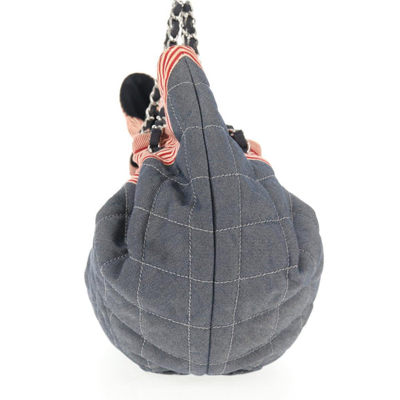 CHANEL Chain Tote Bag Denim Blue Silver CC Auth 142514V