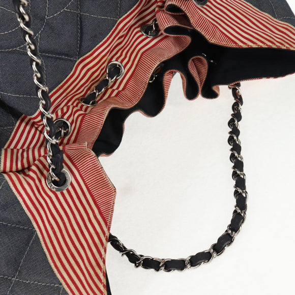 CHANEL Chain Tote Bag Denim Blue Silver CC Auth 142514V