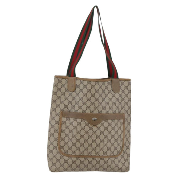 GUCCI GG Supreme Web Sherry Line Tote Bag PVC Beige Red 39 02 003 Auth 142515