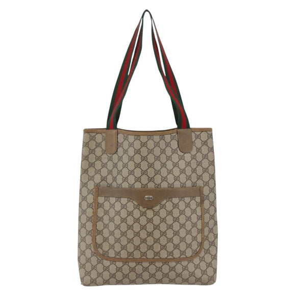 GUCCI GG Supreme Web Sherry Line Tote Bag PVC Beige Red 39 02 003 Auth 142515